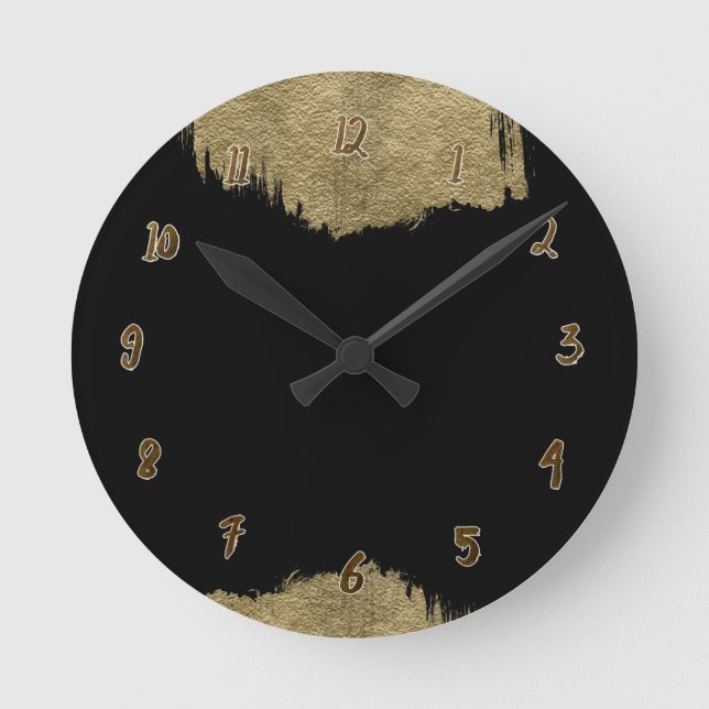 Gold & Black Glam Modern Glamour Chic Personalized Runde Wanduhr (Vorderseite)
