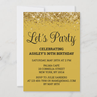 Gold Black Glitzer Bling 30. Geburtstag Let's Part Einladung
