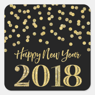 Gold Black Glitzer Confetti Frohes Neues Jahr 2018 Quadratischer Aufkleber