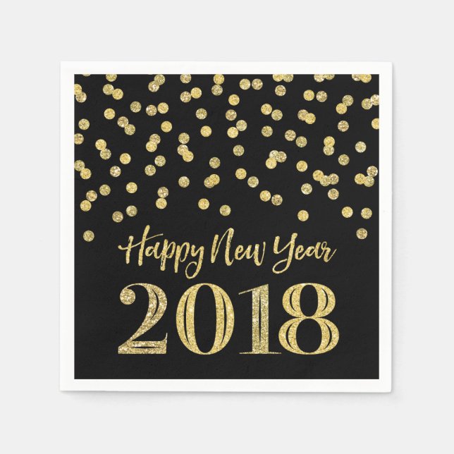 Gold Black Glitzer Confetti Frohes Neues Jahr 2018 Serviette (Vorderseite)
