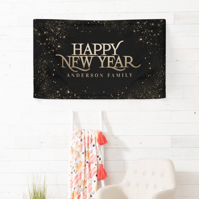 Gold Black Glitzer Elegantes neues Party Banner (Insitu)