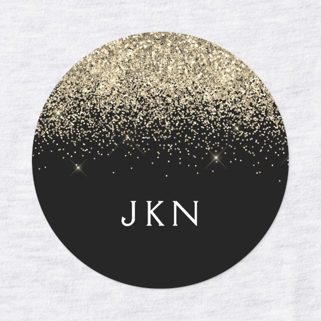 Gold Black Glitzer Girly Monogram Initials Etiketten (Design 1)