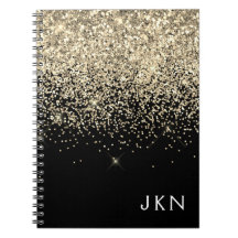 Gold Black Glitzer Girly Monogram Initials