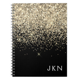 Gold Black Glitzer Girly Monogram Initials Notizblock