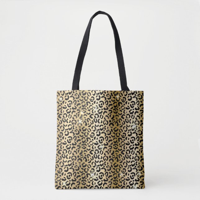 Gold & Black Glitzer Glam Leopard Spots drucken Tasche (Vorderseite)