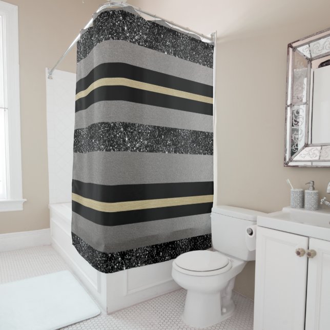 Gold Black Glitzer Glam Stripes #1 (Imitats Glitze Duschvorhang (Beispiel)