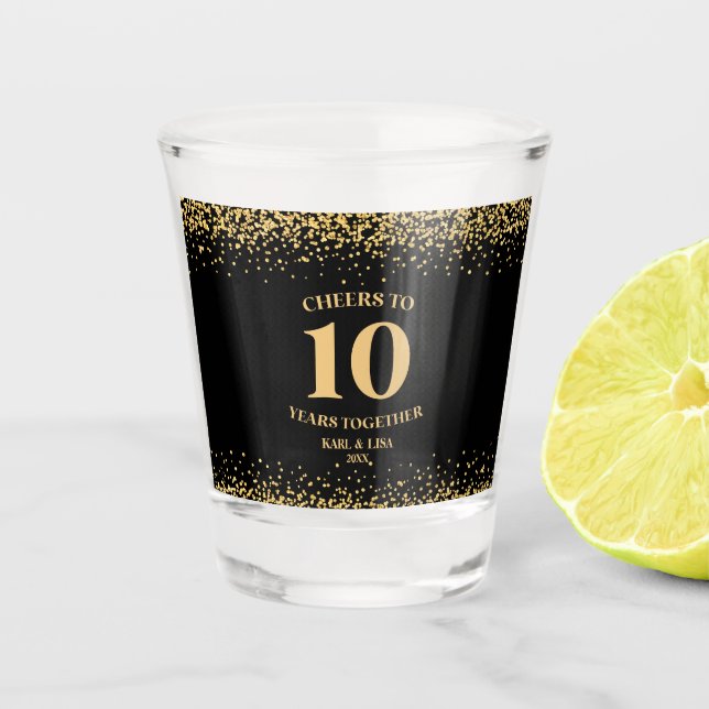 Gold Black Glitzer jubelt zum 10-jährigen Jubiläum Schnapsglas (Vorderseite)