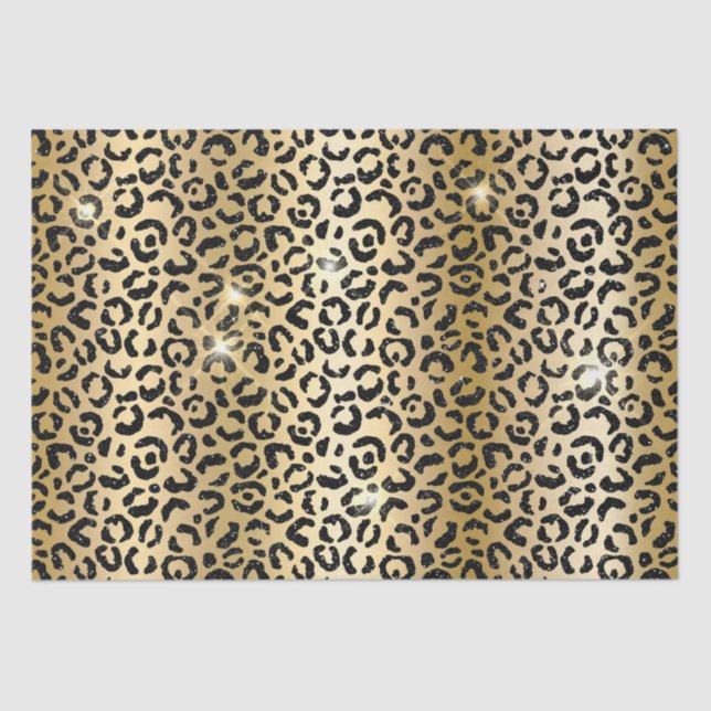 Gold Black Glitzer Leopard Seidenpapier (Vorderseite)