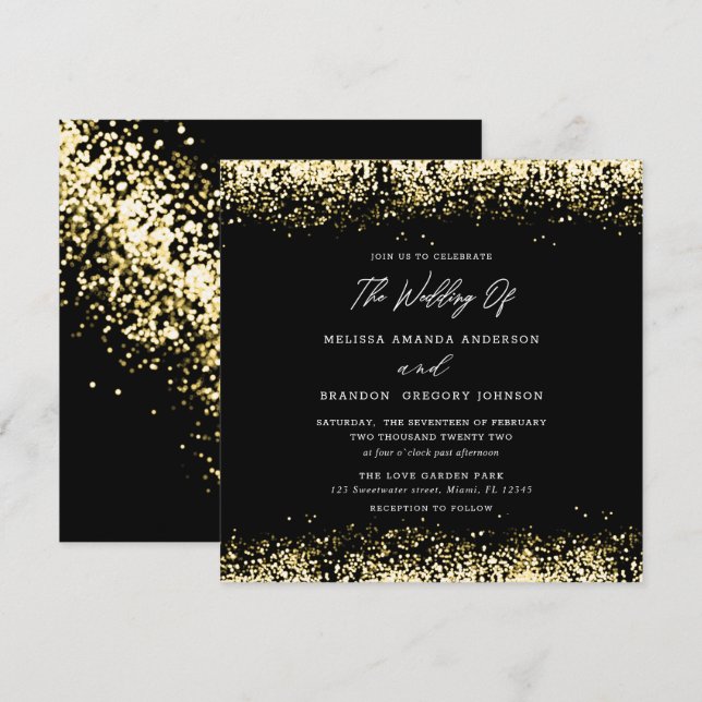 Gold Black Glitzer Moderne Hochzeitseinladung Einladung (Vorne/Hinten)
