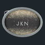 Gold Black Glitzer Monogram Girly Initials Ovale Gürtelschnalle<br><div class="desc">Schwarz und Gold Sparkle Glitzer Monogram Name Gürtelschnalle. Das macht den perfekten Abschluss,  süß 16 16.,  18.,  21.,  30.,  40.,  50.,  60.,  70.,  80.,  90.,  100. Geburtstag,  Hochzeit,  Brautparty,  Jubiläum,  Babydusche oder Junggeselinnen-Abschied Geschenk für jemanden,  der Luxus und Chic Stil Lieben glänze.</div>