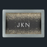Gold Black Glitzer Monogram Girly Initials Rechteckige Gürtelschnalle<br><div class="desc">Schwarz und Gold Sparkle Glitzer Monogram Name Gürtelschnalle. Das macht den perfekten Abschluss,  süß 16 16.,  18.,  21.,  30.,  40.,  50.,  60.,  70.,  80.,  90.,  100. Geburtstag,  Hochzeit,  Brautparty,  Jubiläum,  Babydusche oder Junggeselinnen-Abschied Geschenk für jemanden,  der Luxus und Chic Stil Lieben glänze.</div>