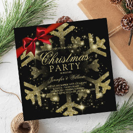 Gold Black Glitzer & Ribbon | Weihnachtsfeier Einladung
