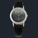 Gold Black Glitzer Script Monogram Girlaname Armbanduhr<br><div class="desc">Schwarz und Silber Sparkle Glitzer Script Monogram Name Watch. Dies macht den perfekten Abschluss, Geburtstag, Hochzeit, Brautparty, Jubiläum, Babydusche oder Junggeselinnen-Abschied Geschenk für jemanden, die Lieben glamourösen Luxus und schicke Stile.</div>