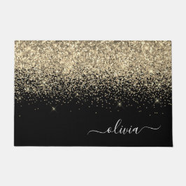 Gold Black Glitzer Script Monogram Girlaname Fußmatte