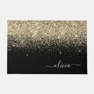 Gold Black Glitzer Script Monogram Girlaname Fußmatte