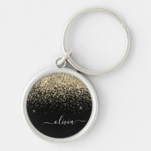 Gold Black Glitzer Script Monogram Girlaname Schlüsselanhänger