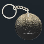 Gold Black Glitzer Script Monogram Girlaname Schlüsselanhänger<br><div class="desc">Monogram Name Schlüsselanhänger für den Glitzer Gold und Black. Das macht den perfekten 16 Geburtstag,  Hochzeit,  Brautparty,  Jubiläum,  Babydusche oder Junggeselinnen-Abschied Geschenk für jemanden,  der Lieben glamourösen Luxus und schicke Stile.</div>