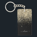 Gold Black Glitzer Script Monogram Girlaname Schlüsselanhänger<br><div class="desc">Monogram Name Schlüsselanhänger für den Glitzer Gold und Black. Das macht den perfekten 16 Geburtstag,  Hochzeit,  Brautparty,  Jubiläum,  Babydusche oder Junggeselinnen-Abschied Geschenk für jemanden,  der Lieben glamourösen Luxus und schicke Stile.</div>