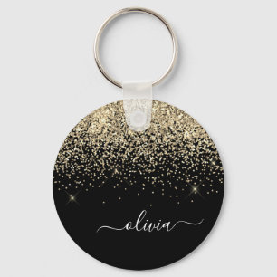 Gold Black Glitzer Script Monogram Girlaname Schlüsselanhänger
