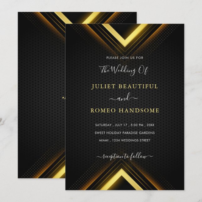 Gold Black Golden Modern Wedding Einladung (Vorne/Hinten)