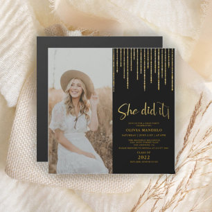 Gold & Black Grad Party Photo Invitation magnétiqu