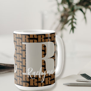 Gold Black Gray Modern Initial Letter Monogram Kaffeetasse