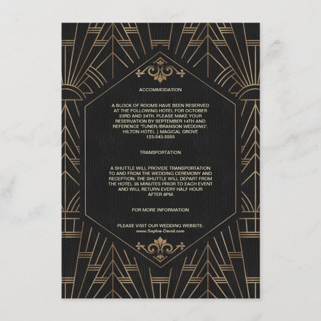 Gold Black Great Gatsby 20s Hochzeitsunterkunft Begleitkarte (Vorderseite)