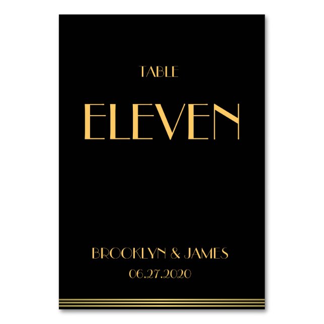 Gold Black Great Gatsby Hochzeit Tischnummern (Vorderseite)