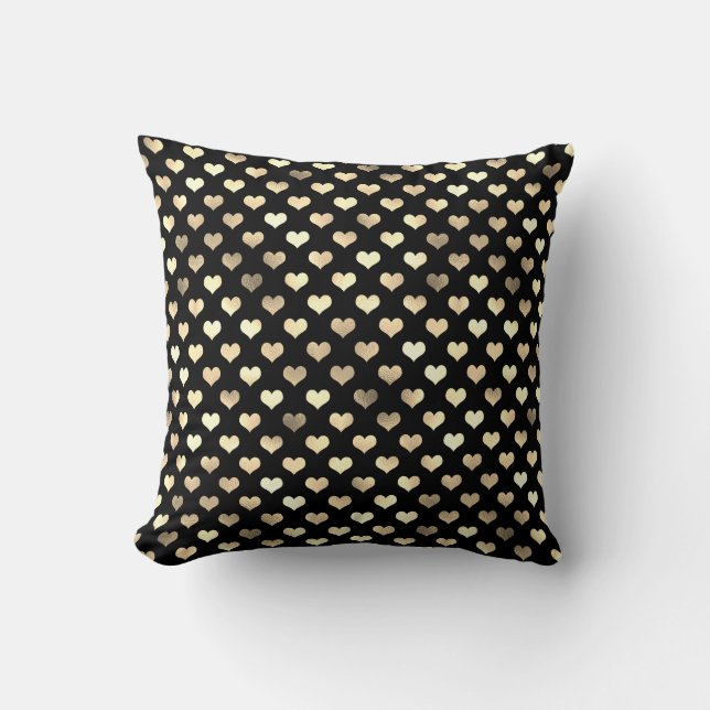 Gold Black Heart Metallic Confetti Sweet Girly Kissen (Vorderseite)