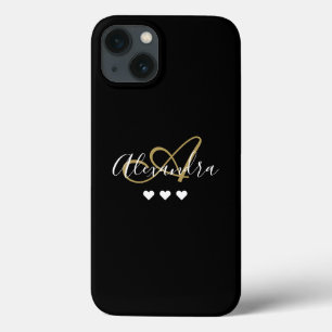 Gold Black Hearts Schriftzug Monogramm Case-Mate iPhone Hülle