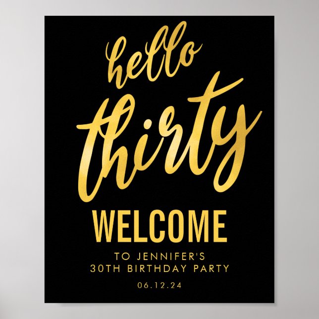 Gold Black "Hello Thirty" Affiche de bienvenue d'a (Devant)