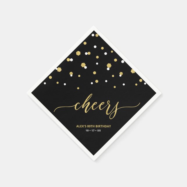 Gold Black Hexagon Confetti Cheers Custom Party Na Serviette (Ecke)