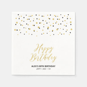 Gold Black Hexagon Confetti Custom Happy Birthday Serviette
