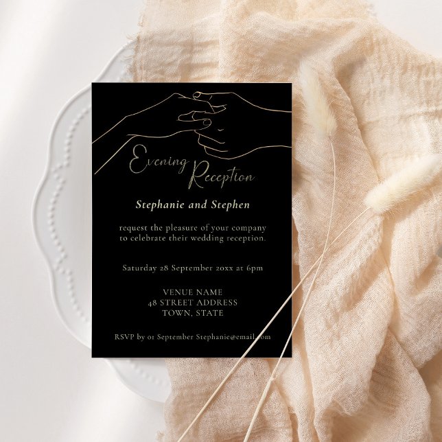 Gold Black Holding Hands Hochzeitsempfang Einladung (Von Creator hochgeladen)