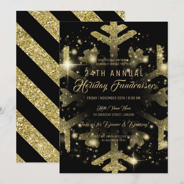 Gold & Black Holiday Corporate Fundraiser Gala Einladung (Vorne/Hinten)
