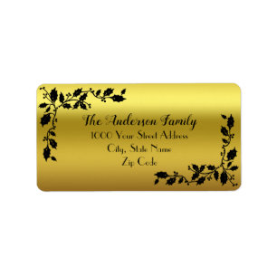 Gold Black Holly Border Address Label Adressaufkleber