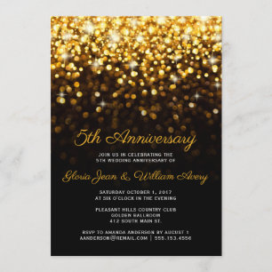 Gold Black Hollywood Glam 5. Hochzeitstag Einladung