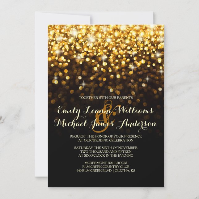 Gold Black Hollywood Glitz Faire-part de mariage (Devant)