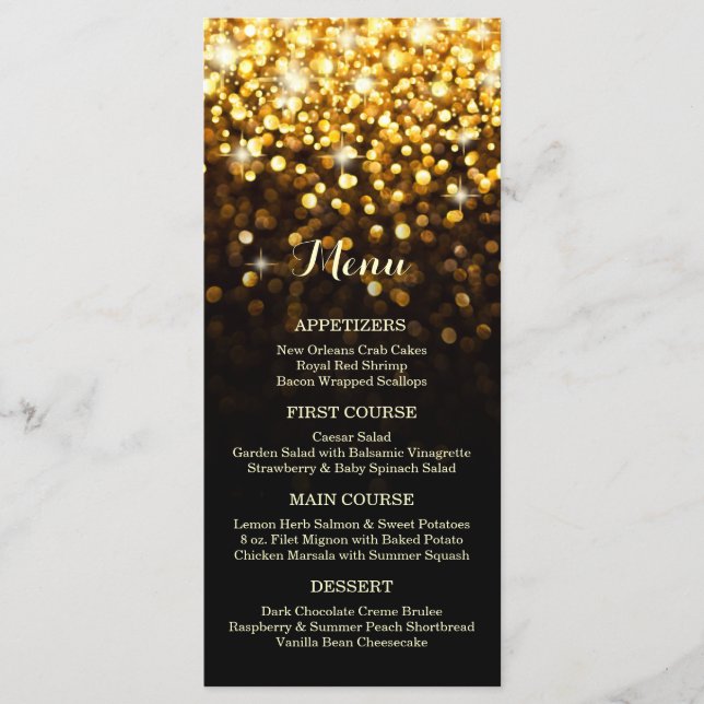 Gold Black Hollywood Glitz Glam Wedding Menü Menükarte (Vorderseite)