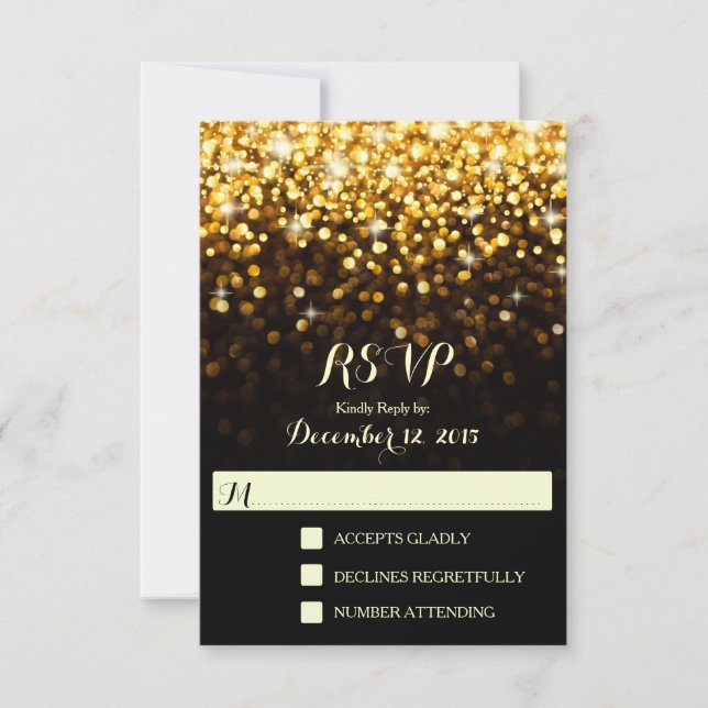 Gold Black Hollywood Glitz Glam Wedding RSVP (Vorderseite)