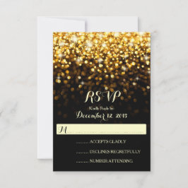 Gold Black Hollywood Glitz Glam Wedding RSVP Karte