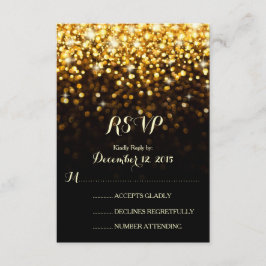 Gold Black Hollywood Glitz Glam Wedding RSVP Karte
