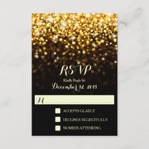 Gold Black Hollywood Glitz Glam Wedding RSVP Karte