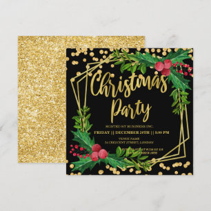 Gold Black Holtrahmen Glitzer Weihnachten Corporat Einladung