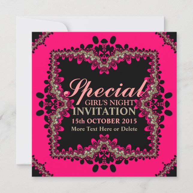 Gold Black & Hot Pink Girls Night Party Einladung (Vorderseite)