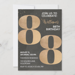 Gold Black Invitation d'anniversaire 88e