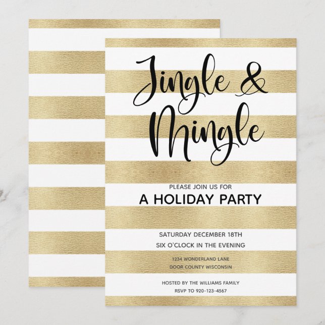 Gold Black Jingle und Mingle Holiday Party Einladung (Vorne/Hinten)