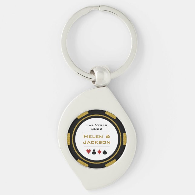 Gold Black Las Vegas Casino Poker Chip Hochzeit Schlüsselanhänger (Vorderseite)