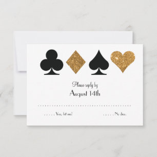 Gold Black Las Vegas Wedding Reply Imitate Glitzer RSVP Karte