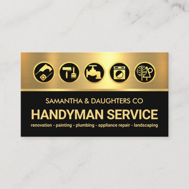 Gold Black Layers Handyman Tools Icons Visitenkarte (Vorderseite)